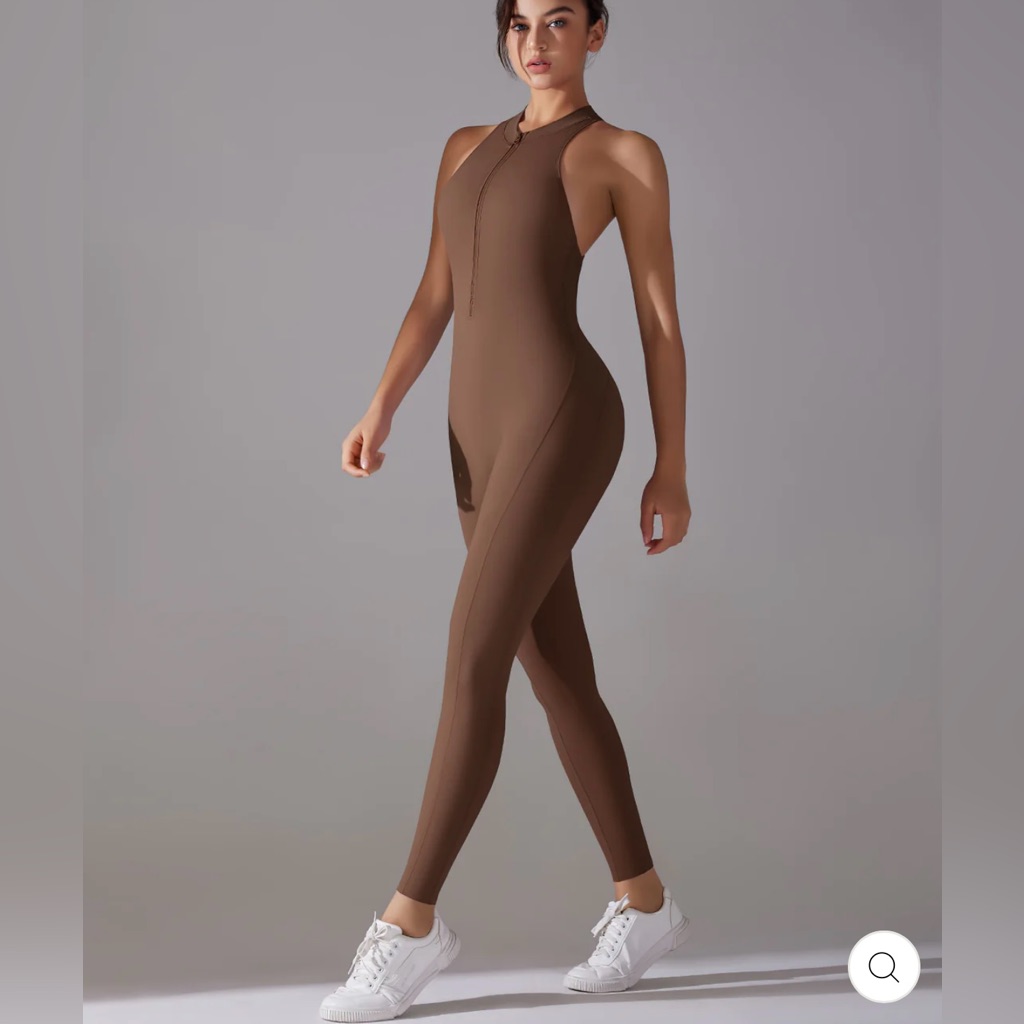 Coralie Seamless Scrunch Gym Jumpsuit - Chocolate Size Small